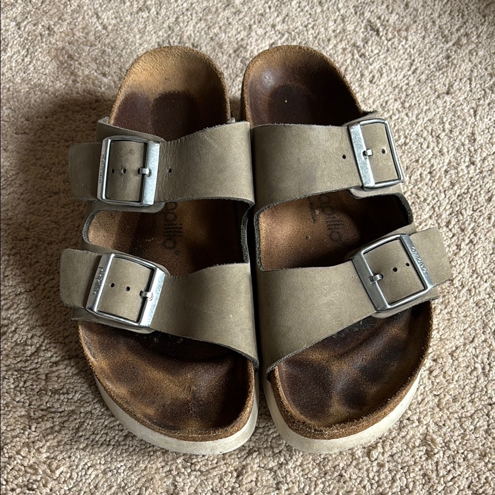 Papillio Taupe Sandals with Silver Buckles